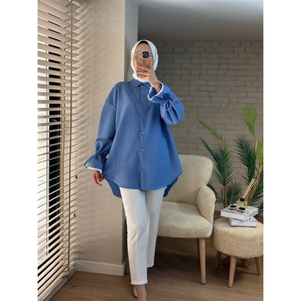 Deseo Boutique Kadın Bürümcük Kumaş Geniş Kesim Std Beden (38-42 Beden) Arkası Uzun- Kolları Fistolu Çizgili Gömlek Kadın Gömlek Fiyatı