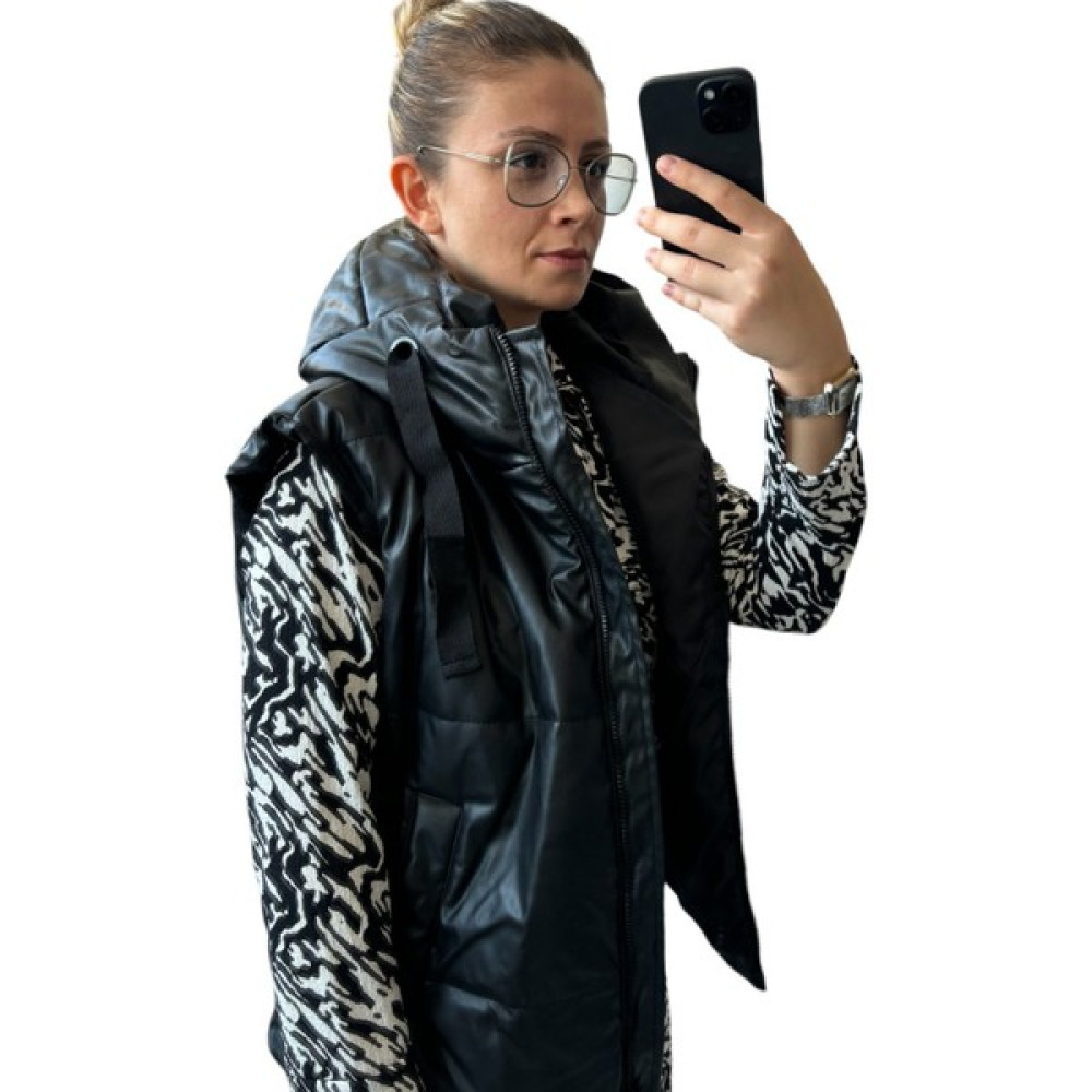 Deseo Boutique Kadın Kahverengi Renk (MAX42 Beden) Suni Deri Kapşonlu Cepli Kolsuz Puf Yelek Mont Kadın Yelek Fiyatı