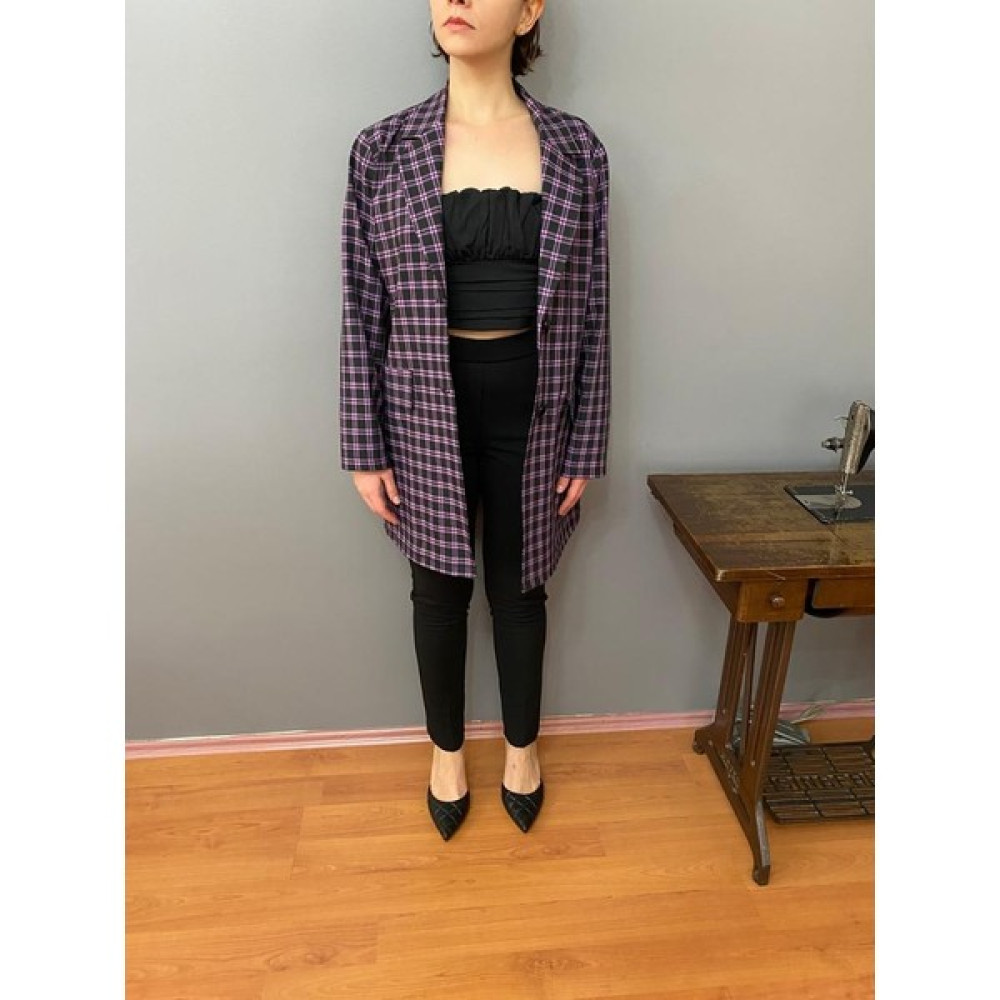 DESEO BOUTIQUE Kadın Mor Renk Kareli Desen Şık Blazer Ceket Bayan Ceket Fiyatı