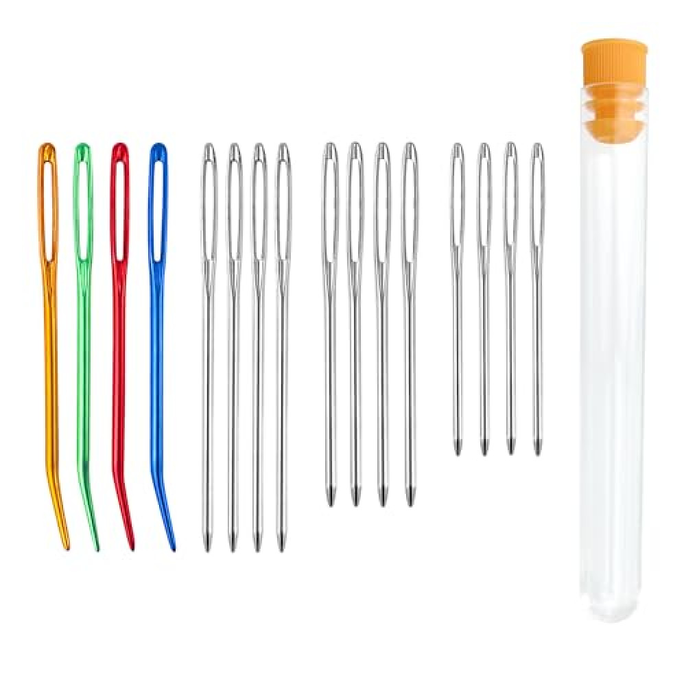 Deshionew 16 PCS Strong Large Eye Blunt Needles Multiple Size Sewing Needles Yarn Needle Darning Needle Wool Crochet Needles Bent-end Tapestry Needle for Sewing Up Knitting Crochet DIY Project