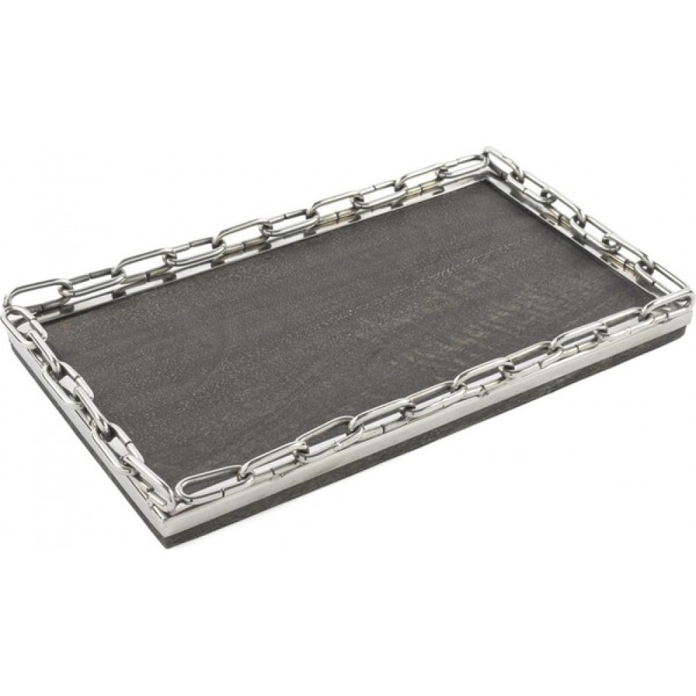 Desi Concept Gümüş Metal Dikdörtgen Ahşaplı Tepsi 30X17 cm Servis Tepsisi Fiyatı