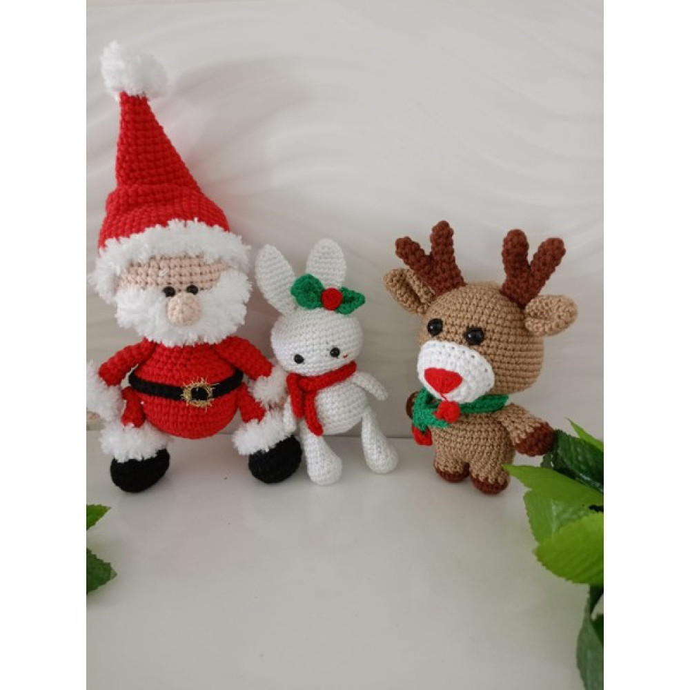 Design By Oykum 3'lü Amigurumi Oyuncaklar (Ren Geyik,noel Baba,tavşan) - Koyu Kırmızı Oto Boyaları Fiyatı