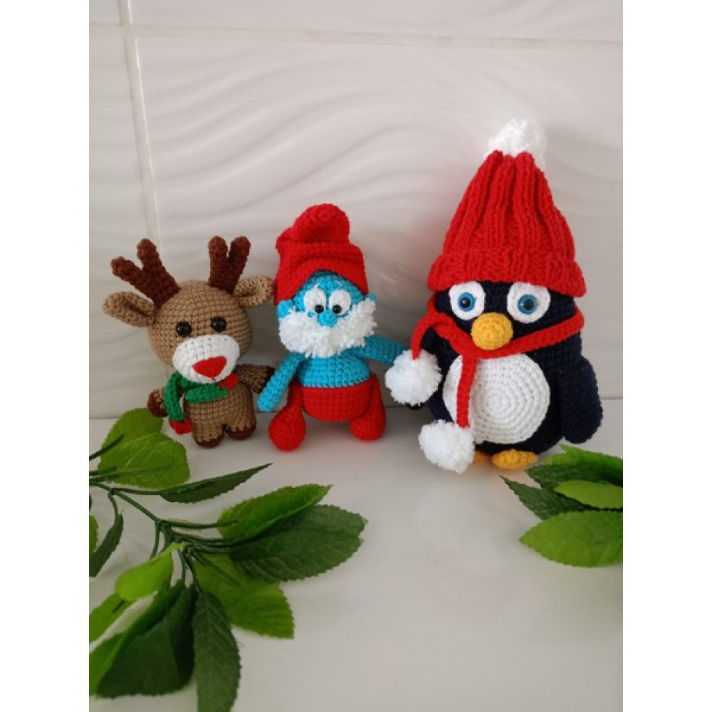 Design By Oykum Amigurumi Oyuncaklar (Ren Geyik+Şirinbaba+Penguen) 3'lü - Bej - Açık Mavi Oto Boyaları Fiyatı