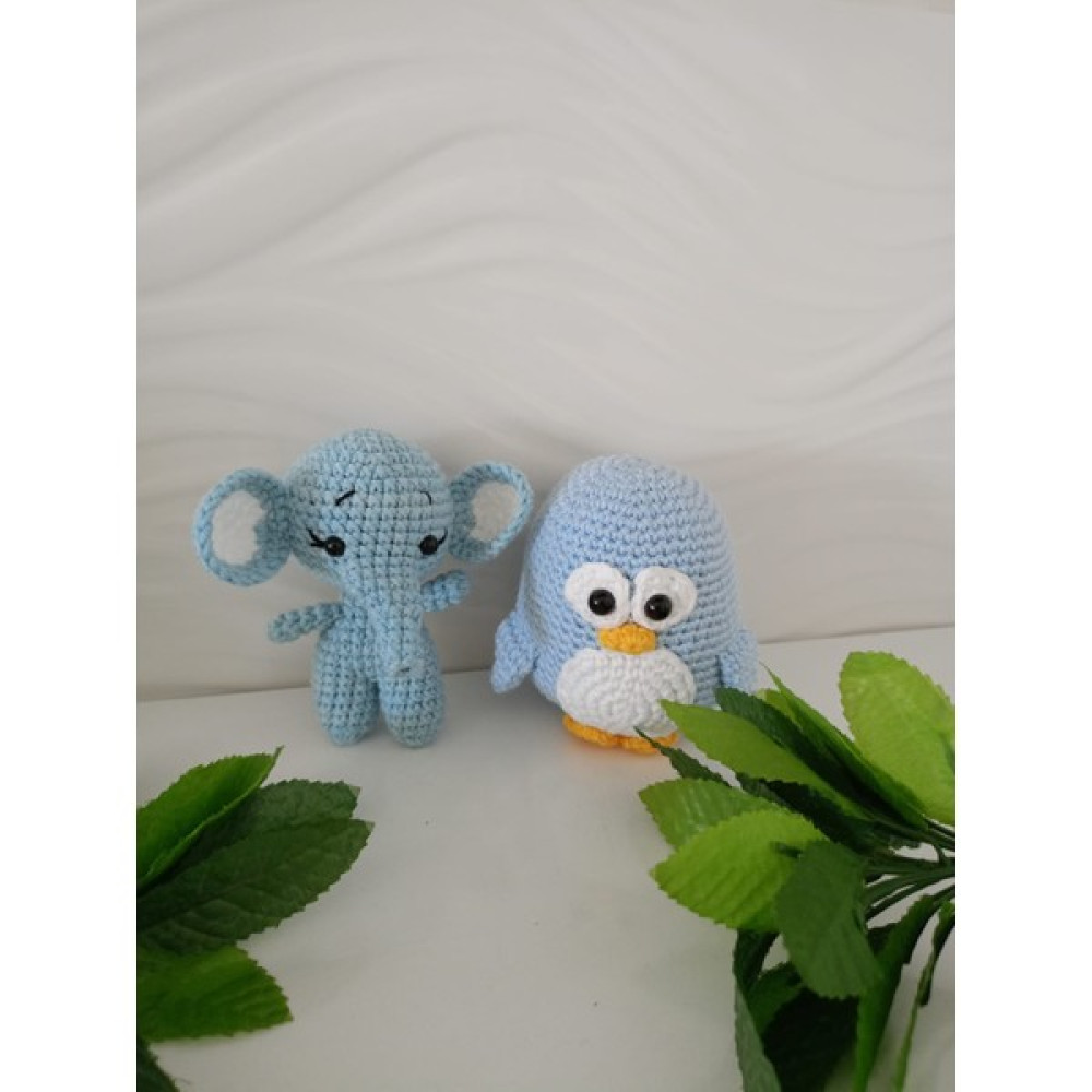 Design By Oykum Organik Oyuncaklar (Amigurumi Fil ve Penguen) 2'li - Açık Mavi Oto Boyaları Fiyatı