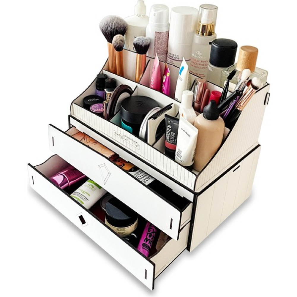 Design Otto Bella Large 2 Katlı 2 Çekmeceli Ahşap Makyaj Takı Banyo Kozmetik Düzenleyici Organizer Makyaj Fırça ve Aksesuarları Fiyatı