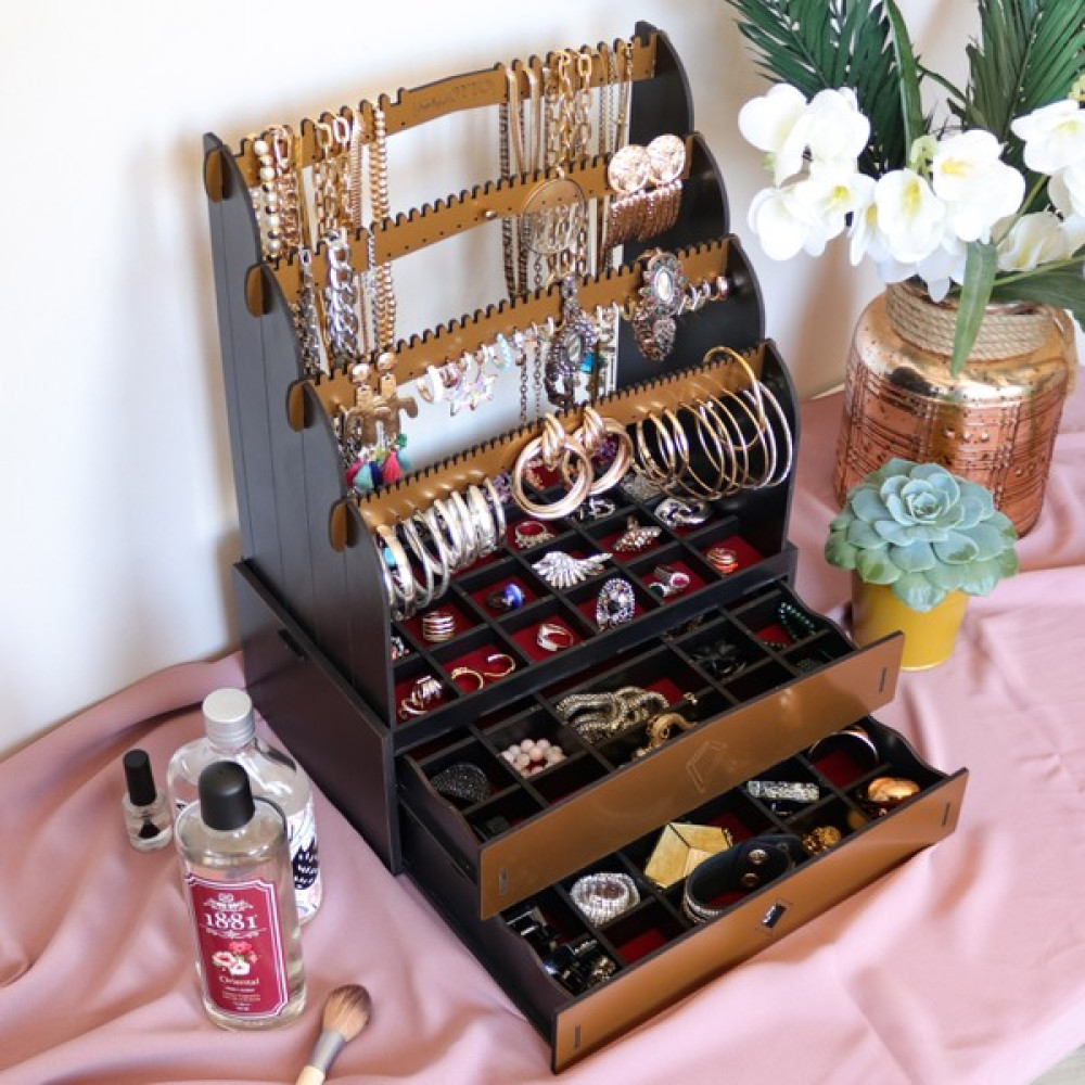 Design Otto Diamond Large Organizer Kozmetik Makyaj Kolye Küpe Yüzük Takı Kutusu Düzenleyici - Siyah Eşya Saklama / Düzenleme Fiyatı