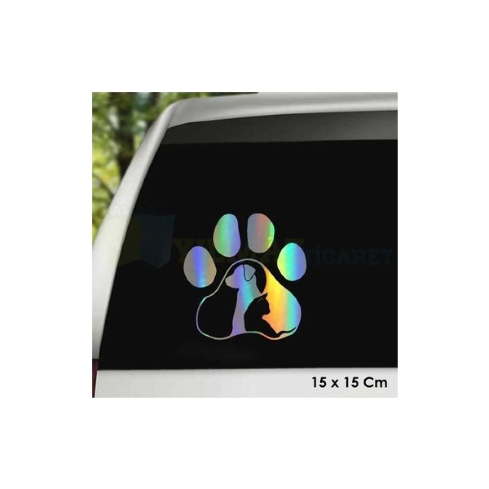 Dest-i Go Kedi Köpek Pati Hologram Oto Sticker - Standart - Renkli Oto Boyaları Fiyatı