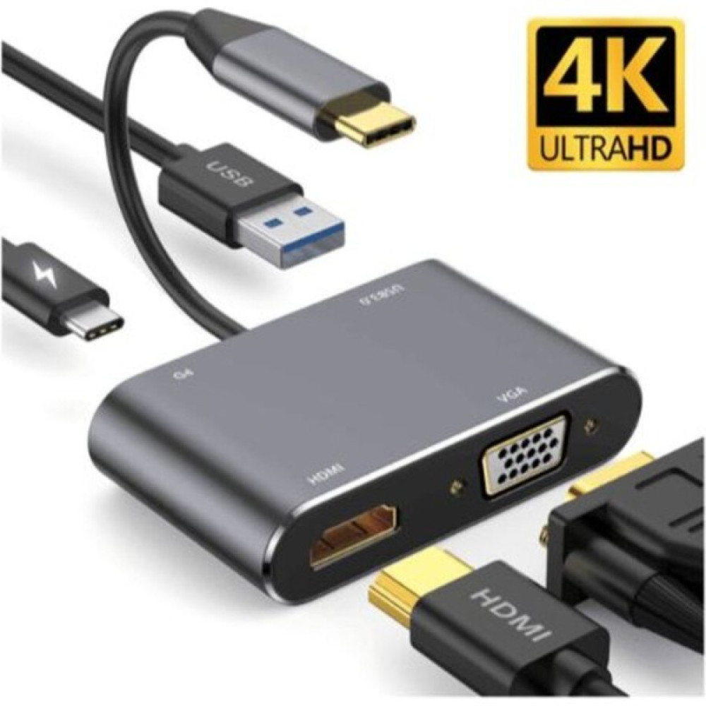 Deste Elektronik Type-C 4 In 1 Hub Çoğaltıcı Vga-Hdmı-Usb-Type-C Hub Çoğaltıcı Bilgisayar Çevirici ve Adaptörü Fiyatı