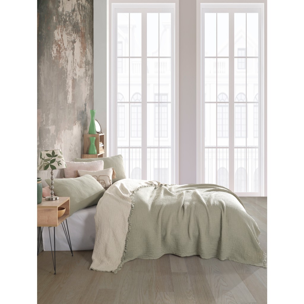 Destiny Hometex 4 Katlı Multi Muslin %100 Pamuk Battal Boy Yatak Örtüsü 240X260 cm Battal Boy - 240 x 260 cm - Adaçayı Yatak Örtüsü Fiyatı