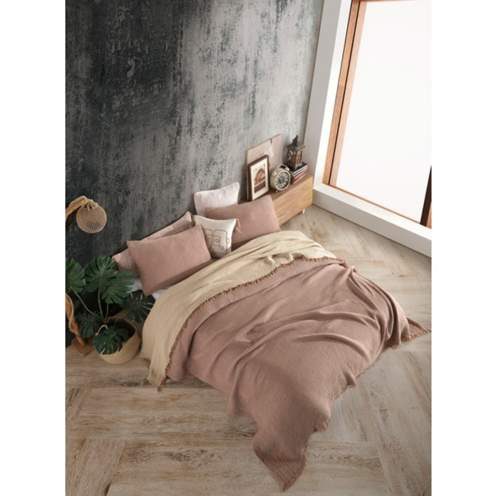 Destiny Hometex 4 Katlı Multi Muslin %100 Pamuk Çift Kişillik Yatak Örtüsü - Kahverengi - 240 x 250 cm Yatak Örtüsü Fiyatı