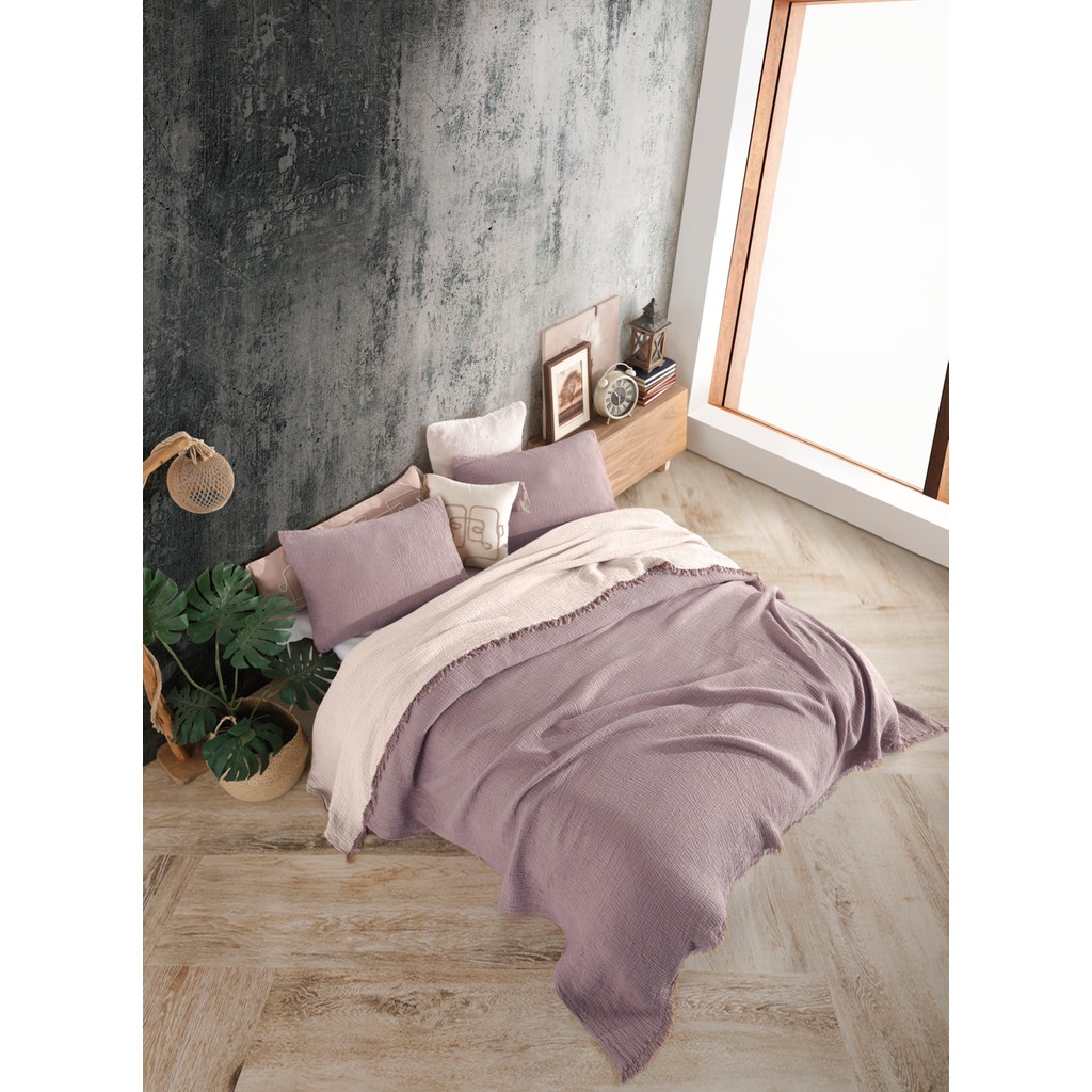 Destiny Hometex 4 Katlı Multi Muslin Pamuk Battal Boy Yatak Örtüsü 240x260 Cm Battal Boy - 240 x 260 cm - Lila Yatak Örtüsü Fiyatı