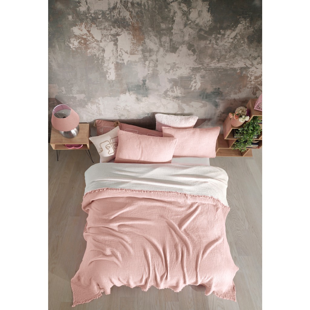 Destiny Hometex 4 Katlı Multi Muslin Pamuk Battal Boy Yatak Örtüsü 240x260 Cm Battal Boy - 240 x 260 cm - Pembe Yatak Örtüsü Fiyatı