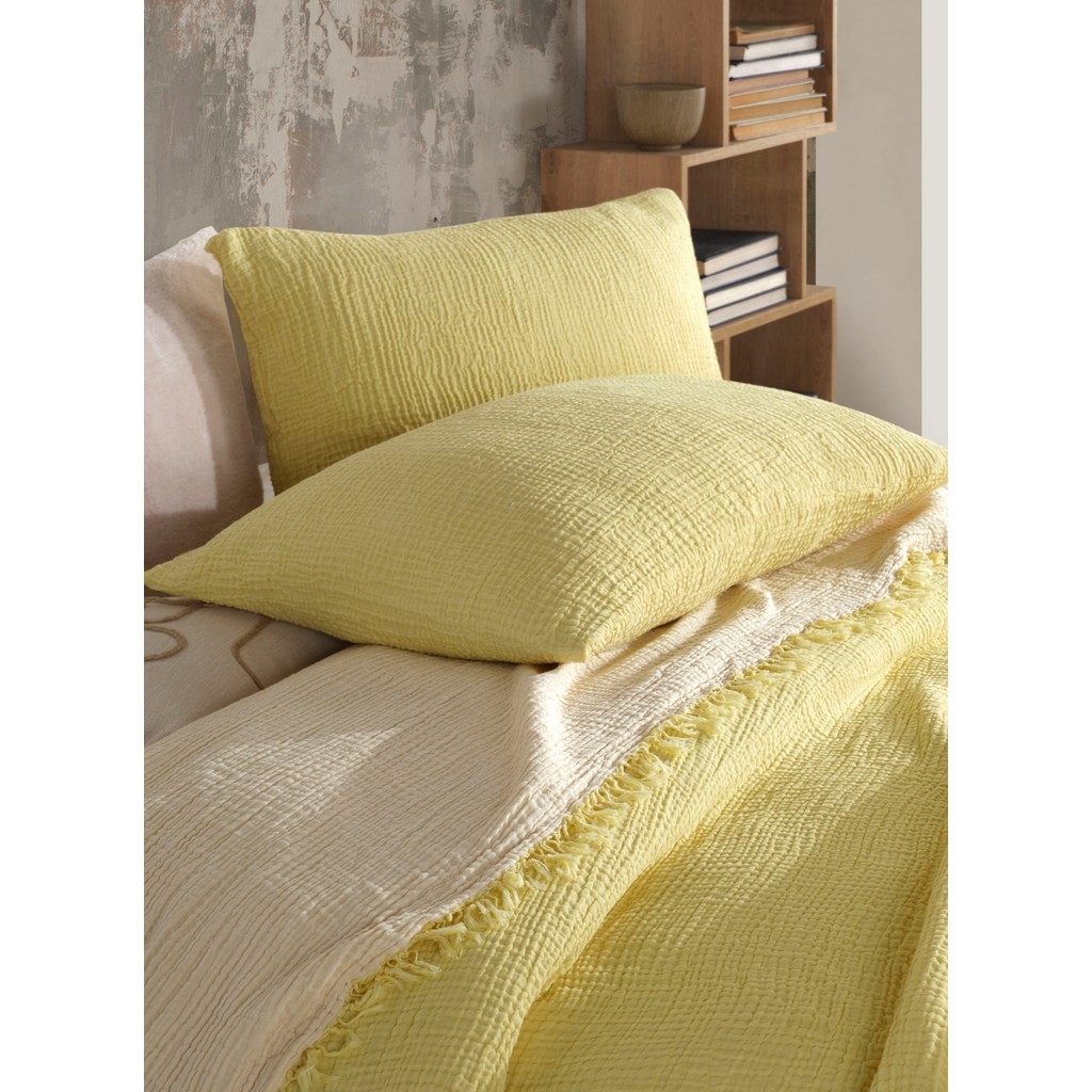 Destiny Hometex 4 Katlı Multi Muslin Pamuk Battal Boy Yatak Örtüsü 240x260 Cm Battal Boy - 240 x 260 cm - Sarı Yatak Örtüsü Fiyatı