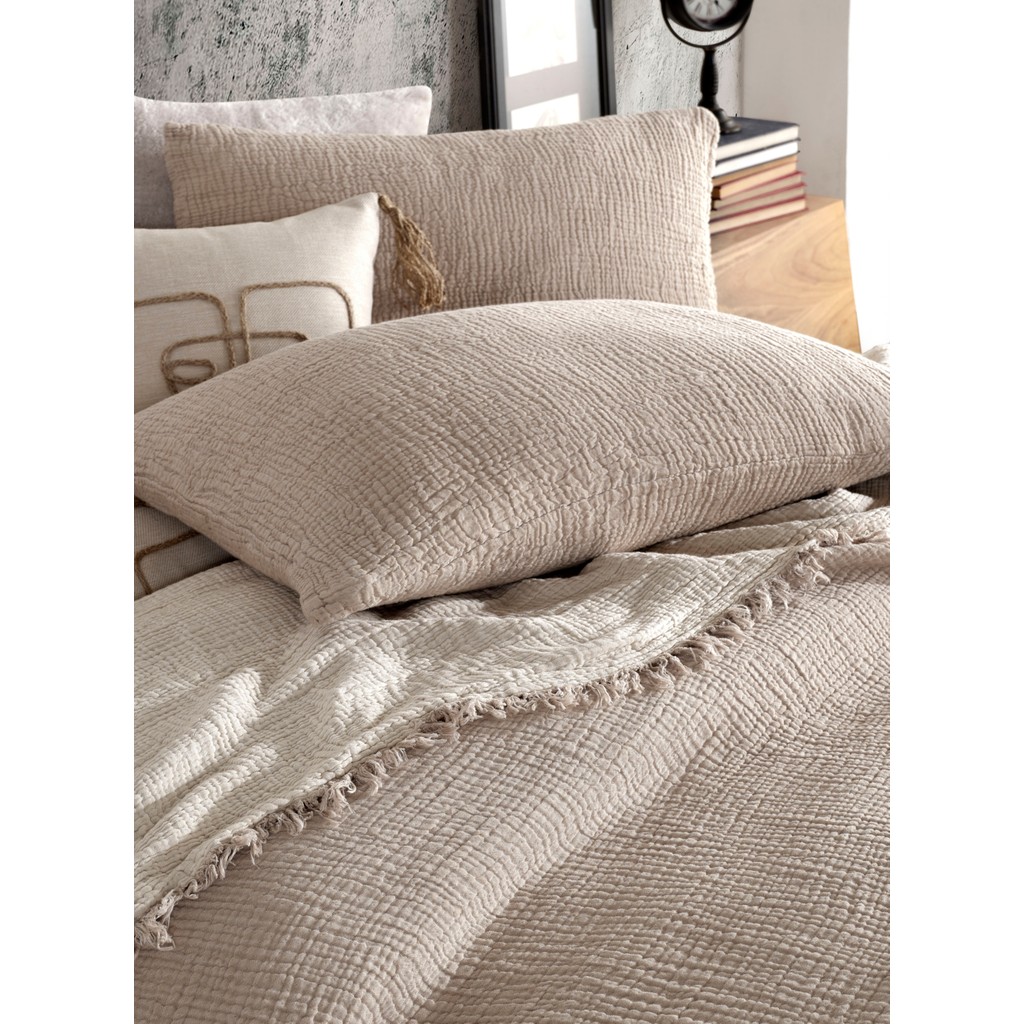 Destiny Hometex 4 Katlı Multi Muslin Pamuk Battal Boy Yatak Örtüsü 240x260 Cm Battal Boy - 240 x 260 cm - Vizon Yatak Örtüsü Fiyatı