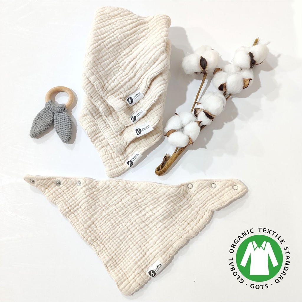 Destiny Hometex Pamuklu 8 Kat Muslin Kumaş Çift Çıtçıtlı 5'li Bebek Mama Önlüğü/ağız Mendili 1 Adet - 0 - 3 Yaş - Krem Bebek Mamaları Fiyatı