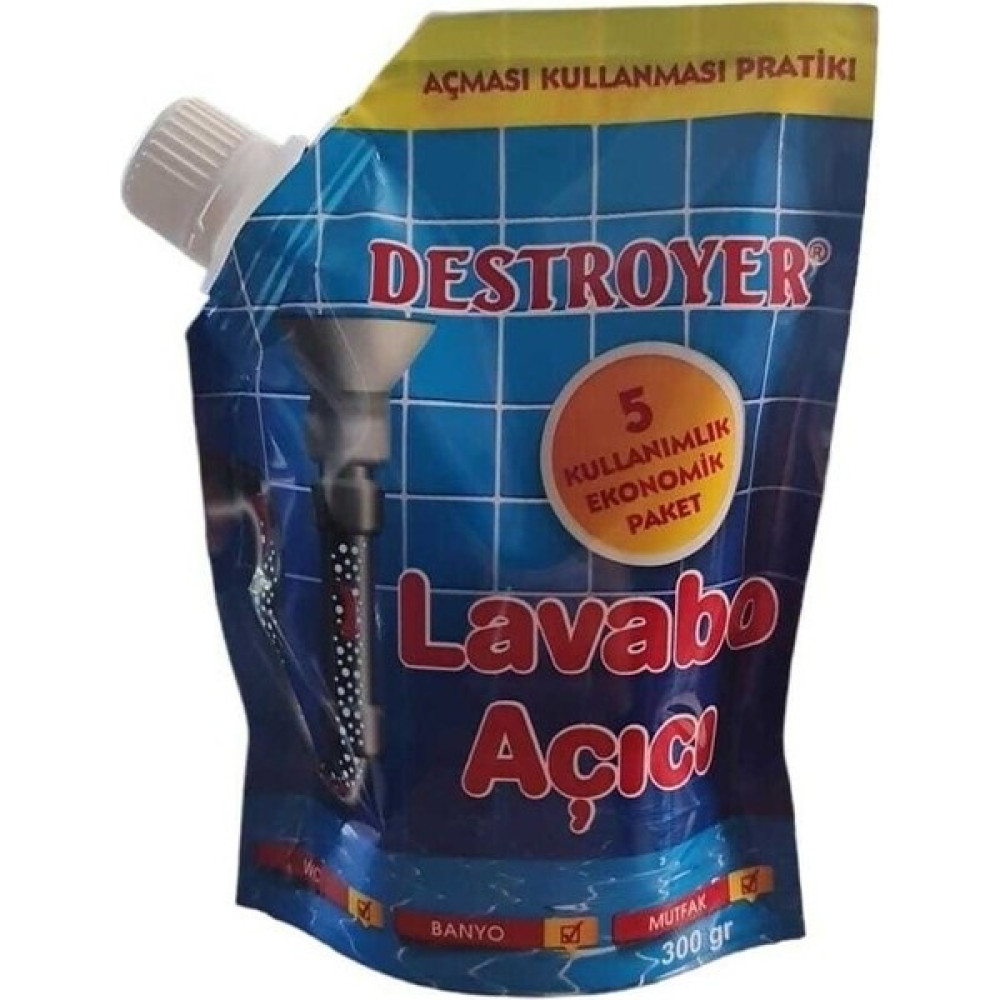 Destroyer Lavabo Açıcı Toz Granül, 300 gr Kapaklı Gider Açıcı Temizlik Malzemeleri Fiyatı