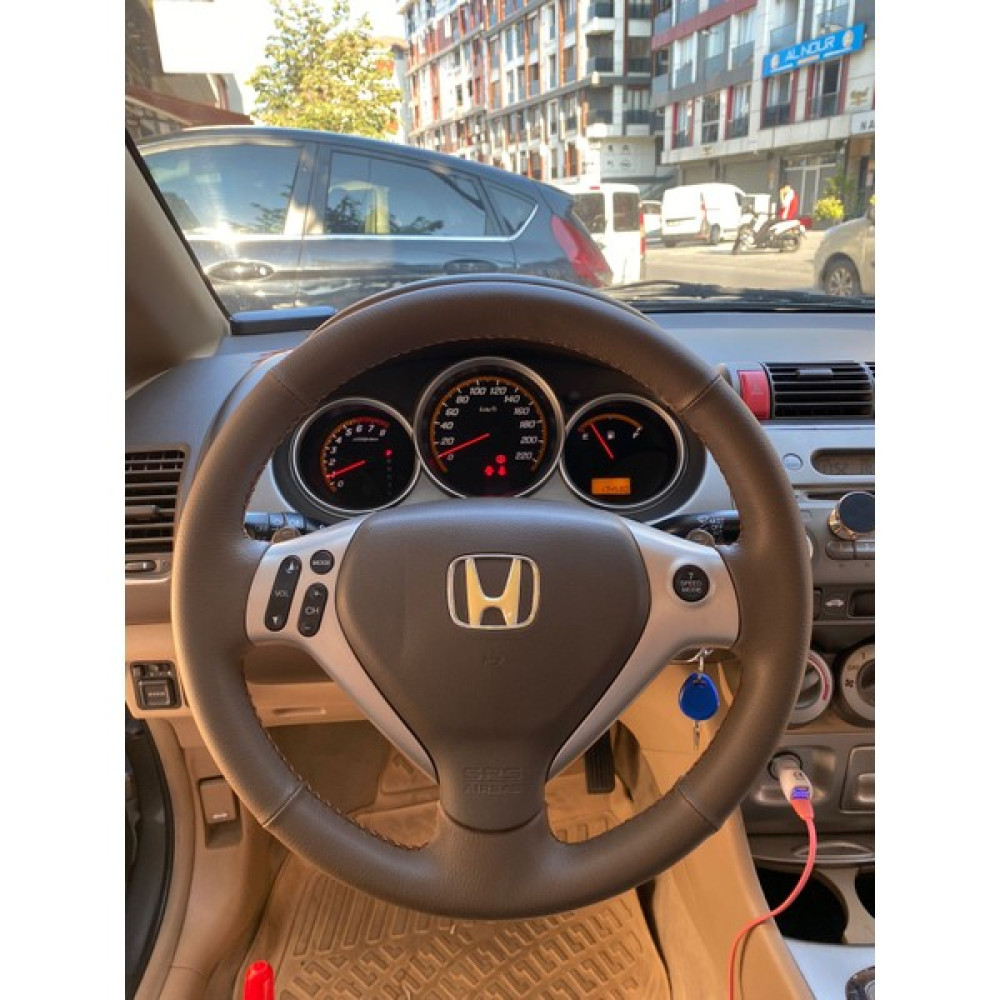 Detay Honda Jazz -City 2005 Uyumlu Kahverengi Desen Kahverengi Dikiş Direksiyon Kılıfı Direksiyon Kılıfı Fiyatı