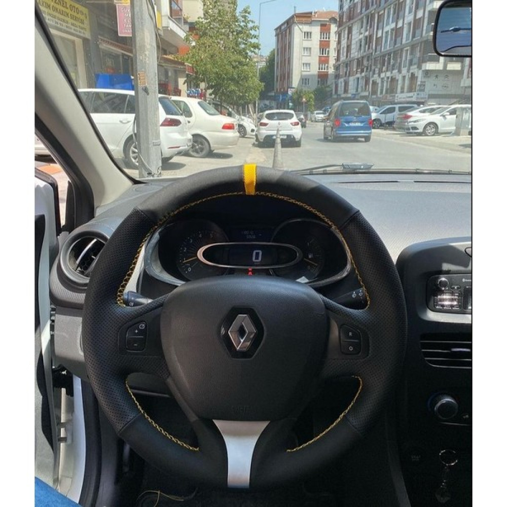 Detay Renault Clio 4 Joy Noktalı Süet Kombin Sarı Şerit Sarı Dikişli Direksiyon Kılıfı Direksiyon Kılıfı Fiyatı