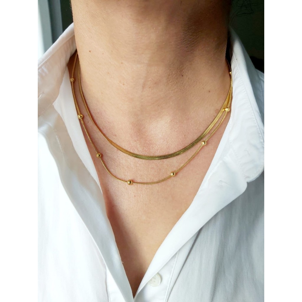 Devi Fashion Çelik Ikili Italyan Ezme ve Topçuk Zincir Ikili Gold Renkli Kolye Diğer Fiyatı
