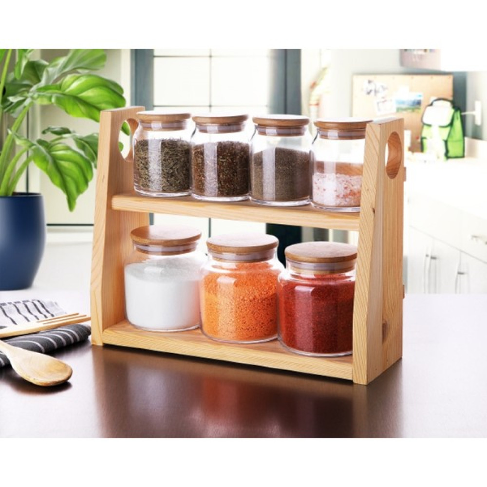 Devigo Ahşap Standlı Bambu Kapaklı 7'li Cam Baharat Takımı Baharat Setleri & Baharatlıklar Fiyatı