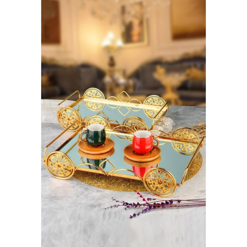 Devigo Otantik Gold Araba Desenli 1 Takım 2 Boy Lüks Sunumluk, Ikramlık , Hediyelik Tepsi Servis Tepsisi Fiyatı