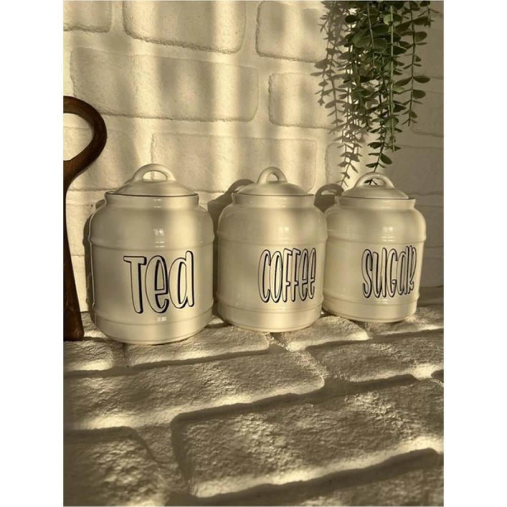 Devigo Porselen Tea/Coffee/Sugar Kavanoz Seti 1400 ml 3'lü Saklama Kapları Fiyatı