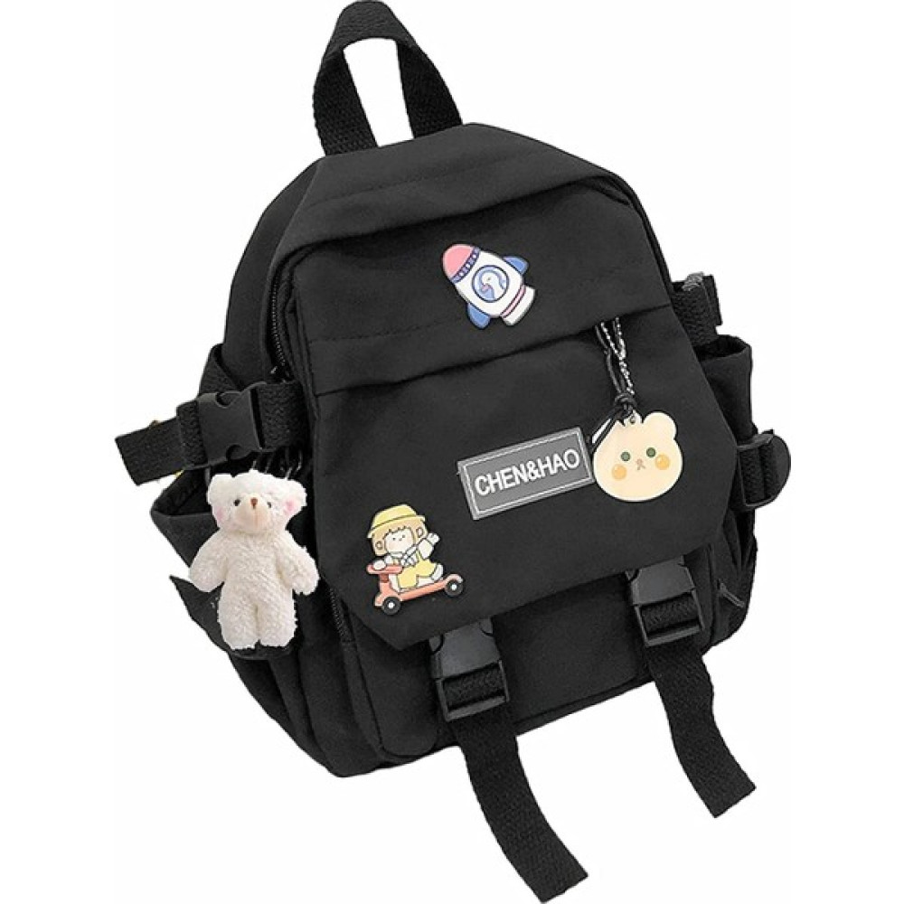 Deweiqi Kawaii Sırt Çantası Kız Okul Çantası Su Geçirmez Naylon Kawaii Kolye ile Sevimli Pin Mini Sırt Çantası (Yurt Dışından) - Siyah Okul Çantası Fiyatı