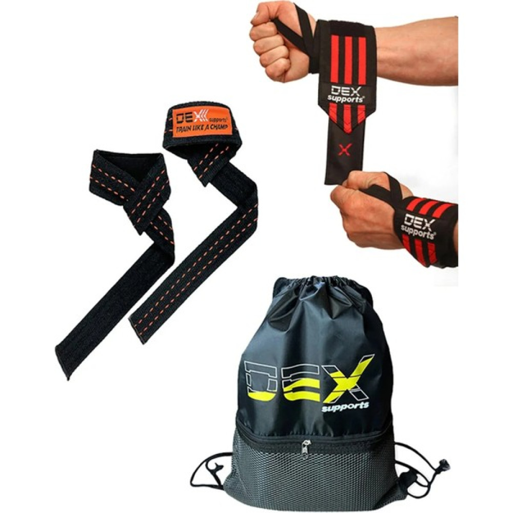 Dex Supports Ağırlık Kaldırma Kayışı Lifting Straps Pro+Sporcu Bilekliği Wrist Wraps+Spor Çanta 3'lü Set Fitness Kondisyon Aksesuarları Fiyatı