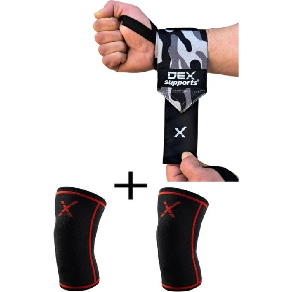 Dex Supports Lasting Energy Fitness Sporcu Bilekliği Dark Wrist Wraps+Sporcu Dizliği Knee Sleeve 2'li Paket - Standart - S Oto Boyaları Fiyatı