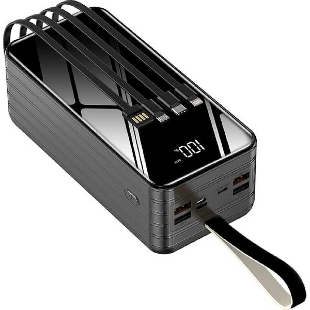 Dexmon 50.000 Mah Powerbank LED Göstergeli Kendinden Kablolu Fenerli Bileklikli 2.1A Powerbank - Siyah Taşınabilir Şarj Cihazı - Powerbank Fiyatı