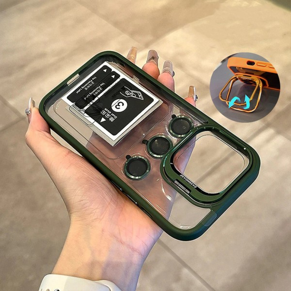 Dexmon Apple iPhone 15 Pro Uyumlu Kılıf + Lens Koruyucu Standlı Kenarı Renkli Silikon Şeffaf - Koyu Yeşil Cep Telefonu Kılıfı Fiyatı