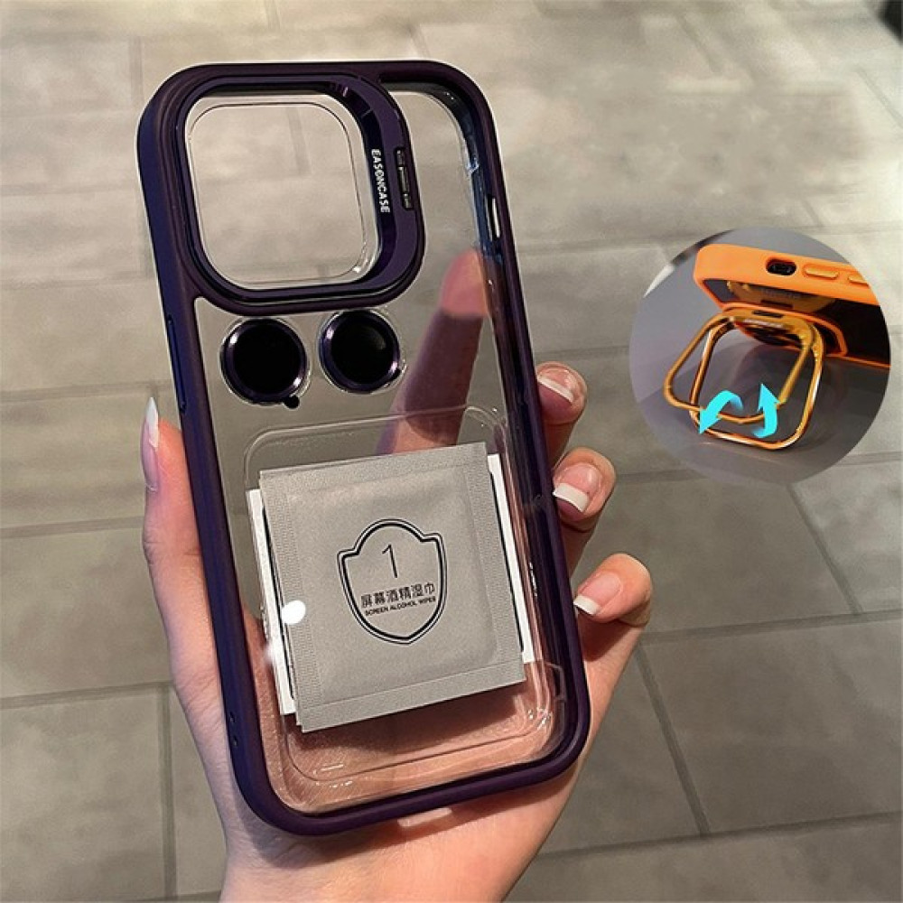 Dexmon iPhone 11 Uyumlu Kılıf + Lens Koruyucu Standlı Kenarı Renkli Silikon Arkası Sararmaz Şeffaf Kapak - Derin Mor Cep Telefonu Kılıfı Fiyatı