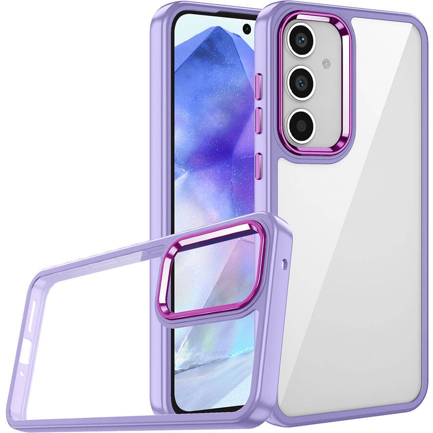 Dexmon Samsung Galaxy A05S 3D Krom Kamera Korumalı Kenarları Renkli Arkası Şeffaf Sararmaz Kılıf Kapak - Lila Cep Telefonu Kılıfı Fiyatı