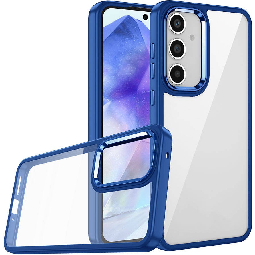 Dexmon Samsung Galaxy A15 3D Krom Kamera Korumalı Kenarları Renkli Arkası Şeffaf Sararmaz Kılıf Kapak - Mavi Cep Telefonu Kılıfı Fiyatı