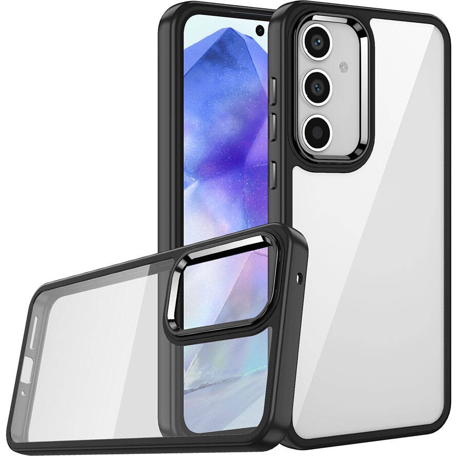 Dexmon Samsung Galaxy A25 3D Krom Kamera Korumalı Kenarları Renkli Arkası Şeffaf Sararmaz Kılıf Kapak - Siyah Cep Telefonu Kılıfı Fiyatı