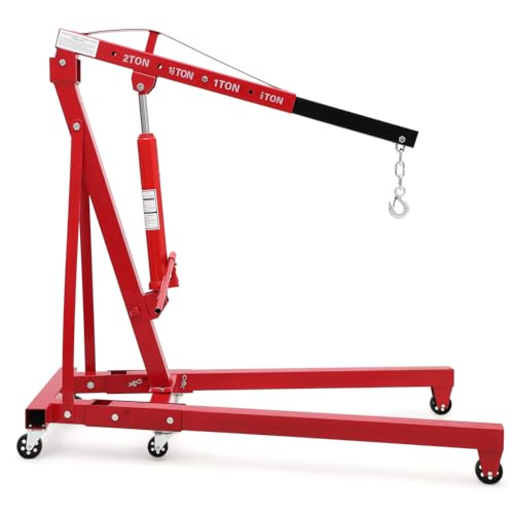 DEXSO 4400LBS Folding Engine Crane Engine Hoist Cherry Picker 2 Ton Hydraulic Shop Engine Shop Crane, Heavy Duty Engine Lift Garage Workshop Auto Repair Foldable Stand with 6 Caster