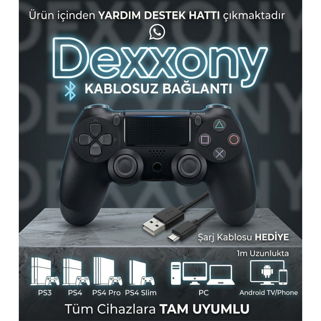 Dexxony Premium Siyah PlayStation 4 / Ps4 Oyun Kolu & Ps3 - Android Tv Uyumlu Kablosuz Bluetooth Gamepad Diğer Fiyatı