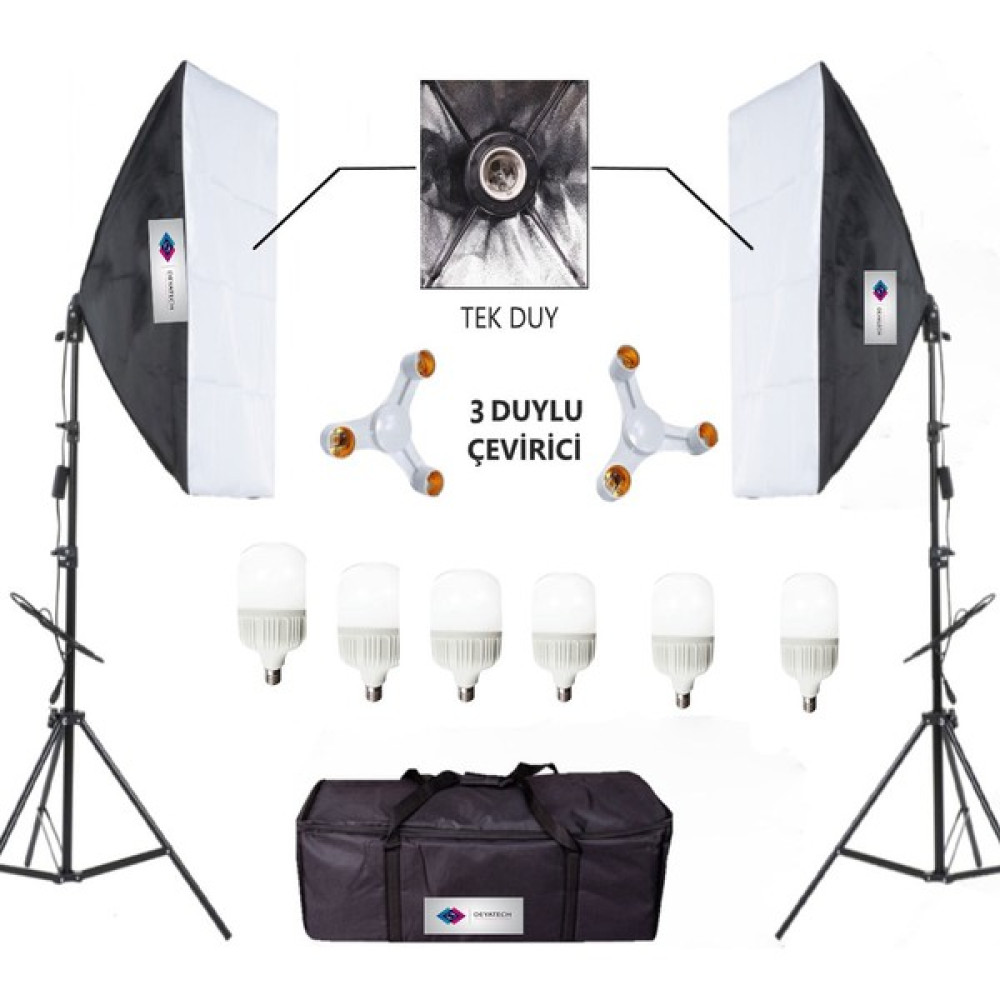 Deyatech Softbox 50 x 70 cm Sürekli Video Işık 3 Duylu 6500 Led Işık Set 2'li Video Kamera Aksesuarları Fiyatı