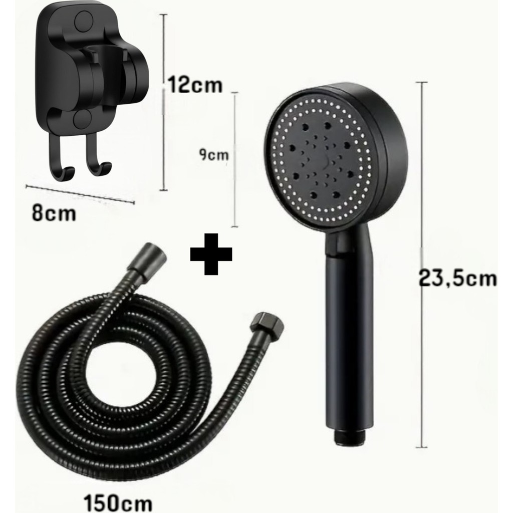 Deyhome 5 Kademeli Duş Başlığı +Kendiliğinden Yapışkanlı Mafsal (Askı) + 150 cm Örgülü Hortum - Siyah Diğer Fiyatı