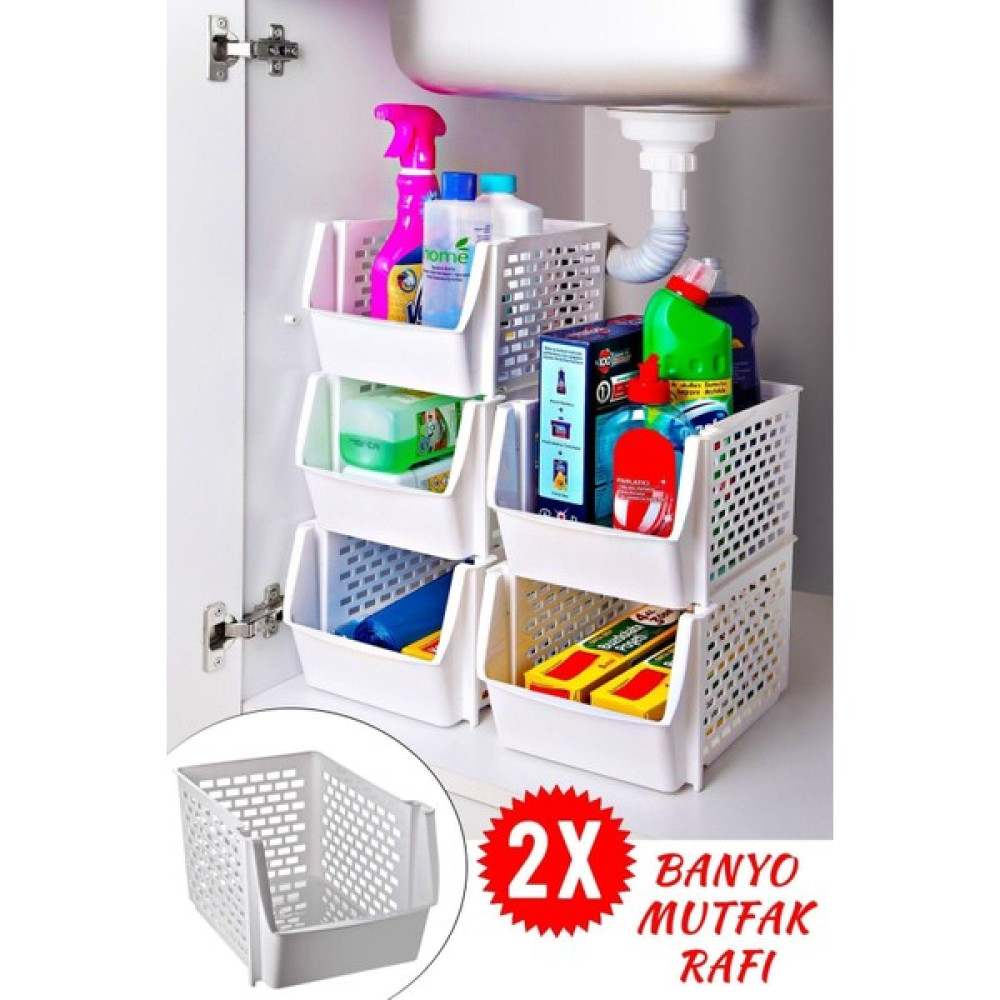 DEYHOME DEYHOME2 Adet Üst Üste Eklenebilir Çok Amaçlı Katlı Organizer Banyo Mutfak Rafı Lavabo Altı Raf - RENK - Beyaz Eşya Saklama / Düzenleme Fiyatı