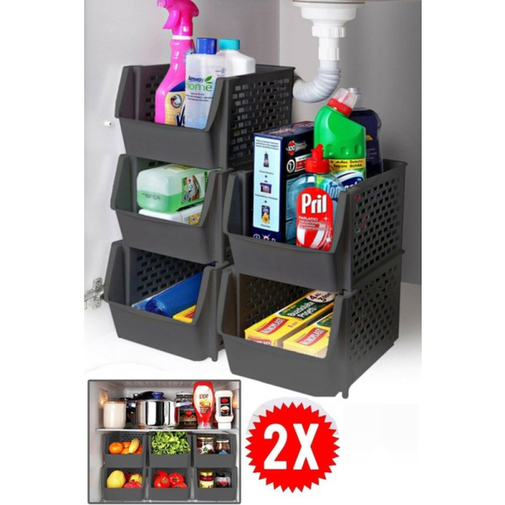 DEYHOME DEYHOME2 Adet Üst Üste Eklenebilir Çok Amaçlı Katlı Organizer Banyo Mutfak Rafı Lavabo Altı Raf - RENK - Gri Eşya Saklama / Düzenleme Fiyatı