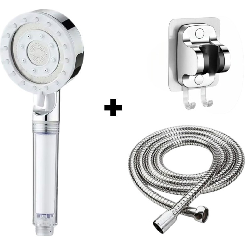 Deyhome Masajlı Filtreli 5 Kademeli Duş Başlığı +Kendiliğinden Yapışkanlı Mafsal (Askı) + 150 cm Örgülü Hortum - Açık Gri Diğer Fiyatı