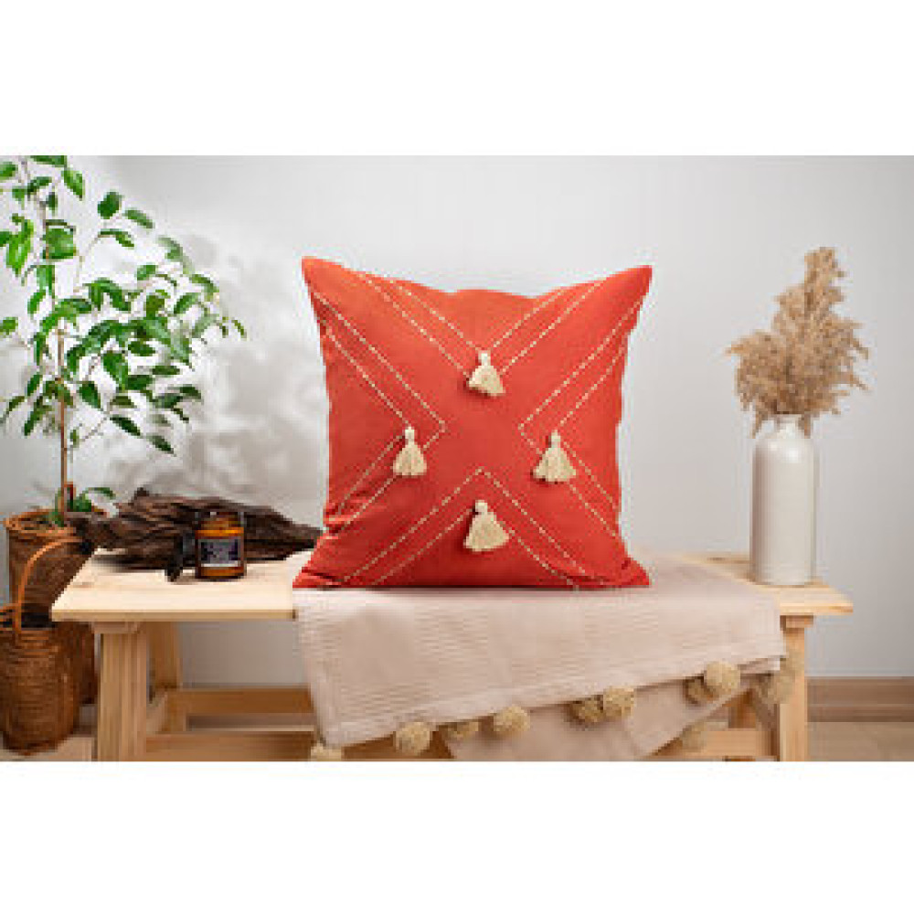 DFN Home Dfn Home Oslo Püsküllü İşlemeli Kırmızı Kırlent 50x50 Cm 50x50 cm Kırlent / Mobilya Yastığı Fiyatı