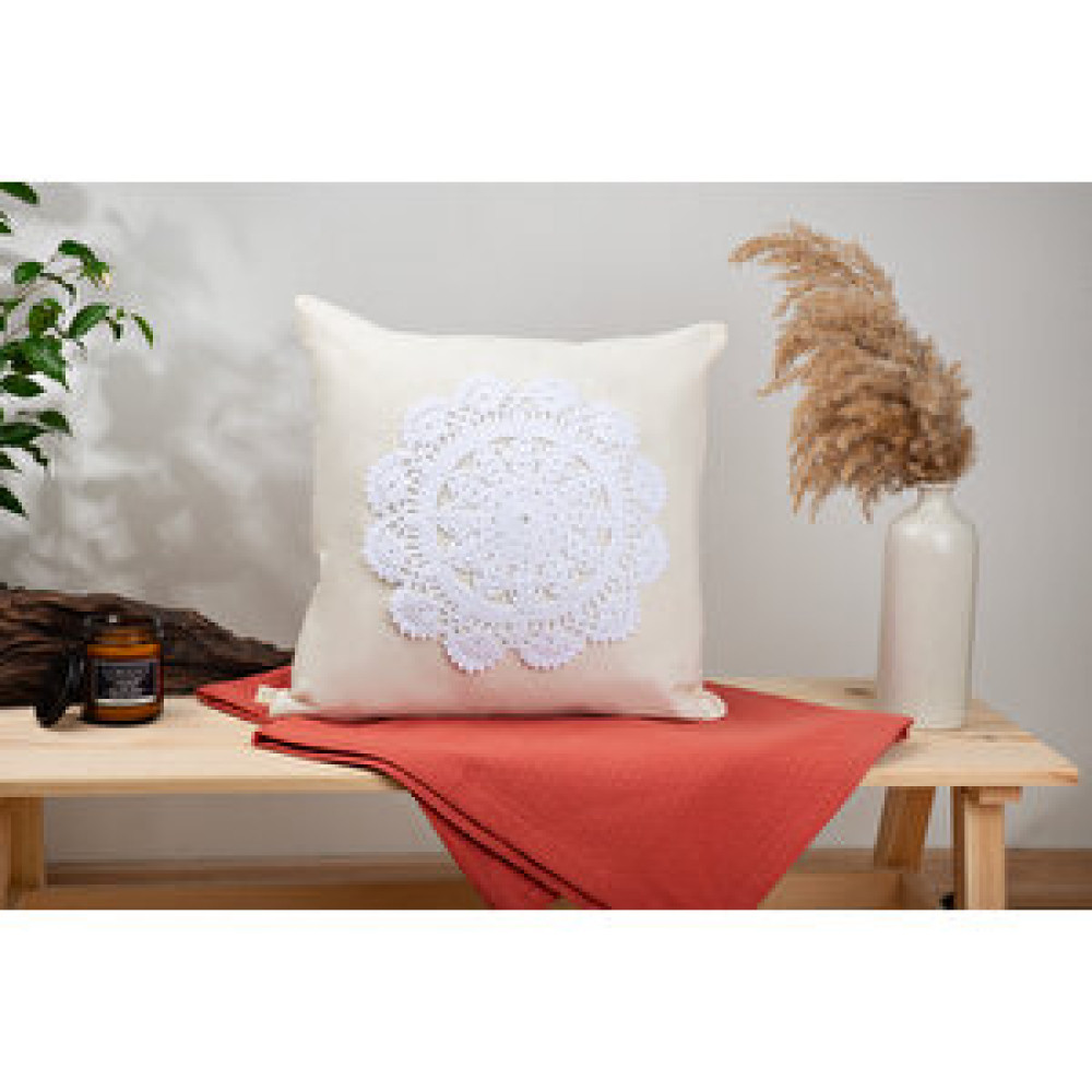 DFN Home Dfn Home Retro Beyaz Motifli Krem Kırlent Kılıfı 43x43 Kırlent / Mobilya Yastığı Fiyatı