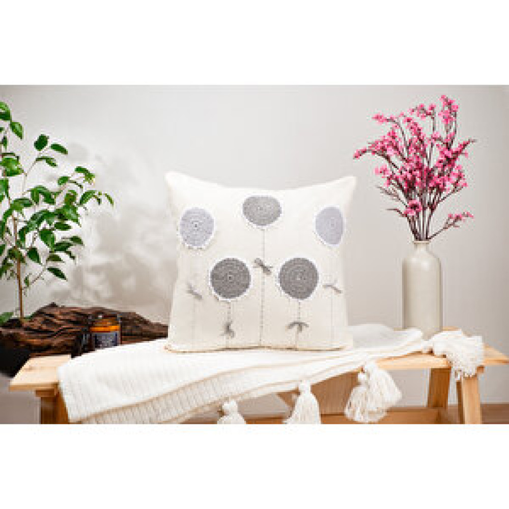 DFN Home Dfn Home Retro Gri Çiçek Motifli Krem Kırlent Kılıfı 43x43 Kırlent / Mobilya Yastığı Fiyatı