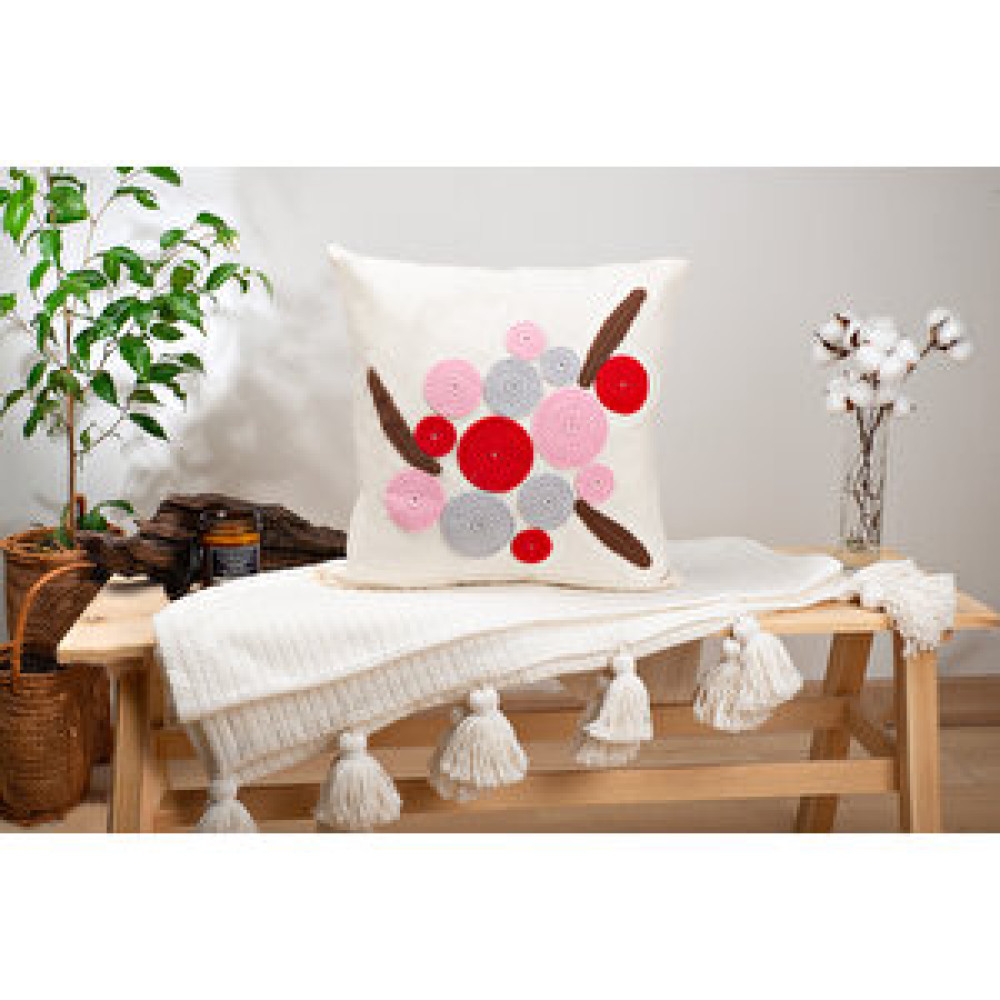 DFN Home Dfn Home Retro Pembe Motifli Krem Kırlent Kılıfı 43 x 43 Cm Kırlent / Mobilya Yastığı Fiyatı