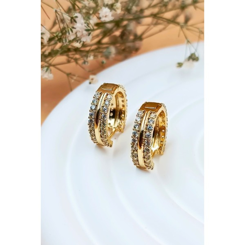 DG Aksesuar 316 L. Çelik Kararmaz Zirkon Taşlı Halka Küpe Gold Bijuteri Küpe Fiyatı