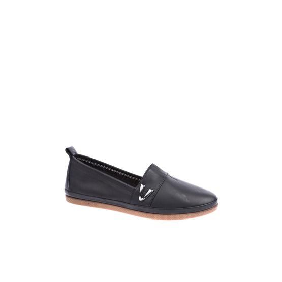 DGN 61 Siyah Poli Taban Slippers Deri Kadın Babet