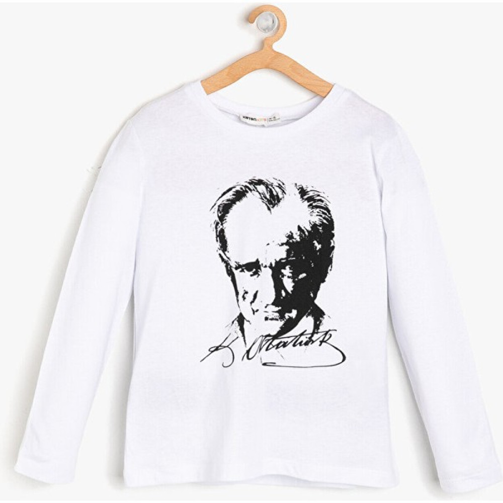 DHN Atatürk ve Imza Baskılı Uzun Kol Beyaz Tshirt Erkek T-shirt Fiyatı