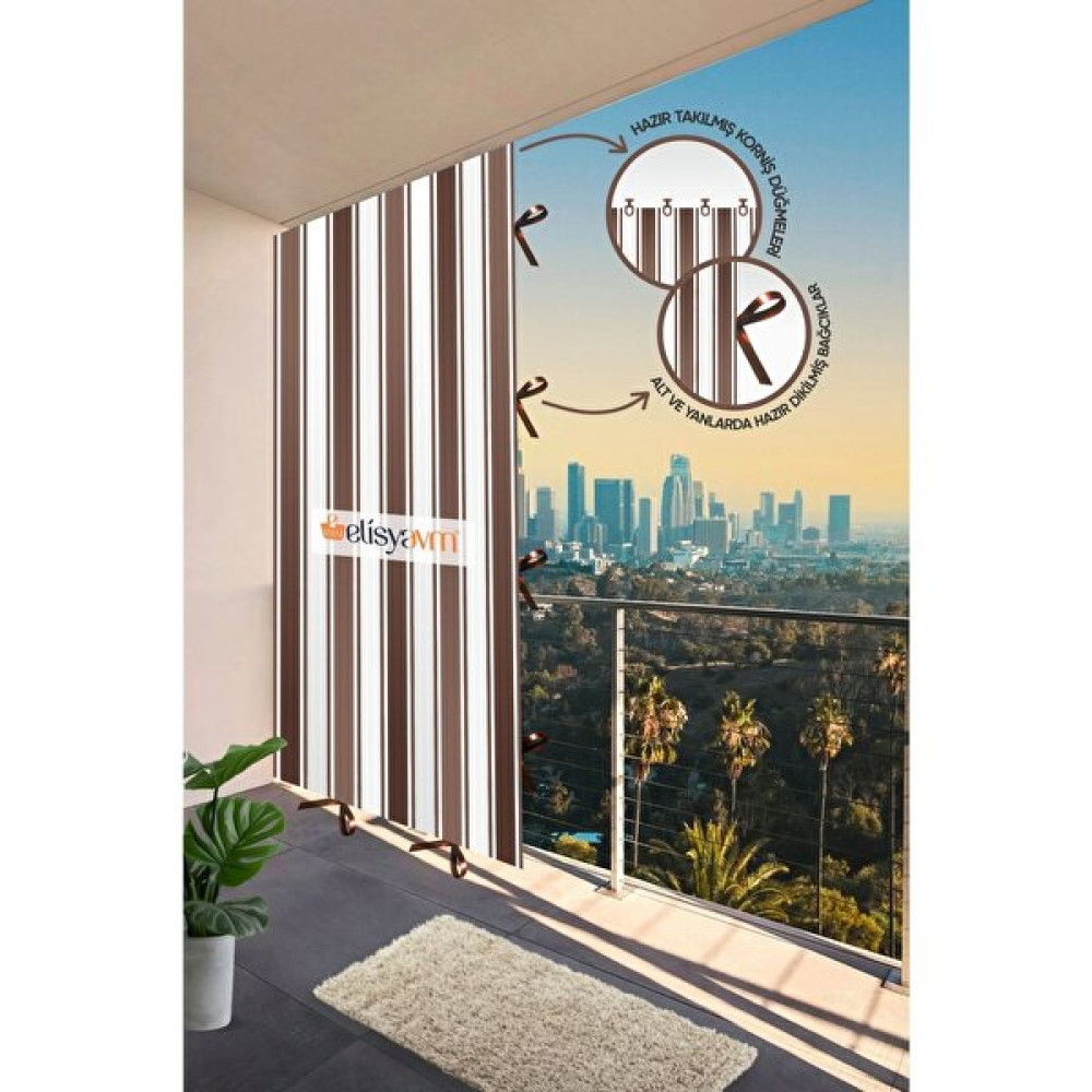 Diamon Dila Balkon Perdesi Branda+Güneşlik+Gölgelik - 100 x 180 cm - Kahve-Beyaz Güneşlik Fiyatı